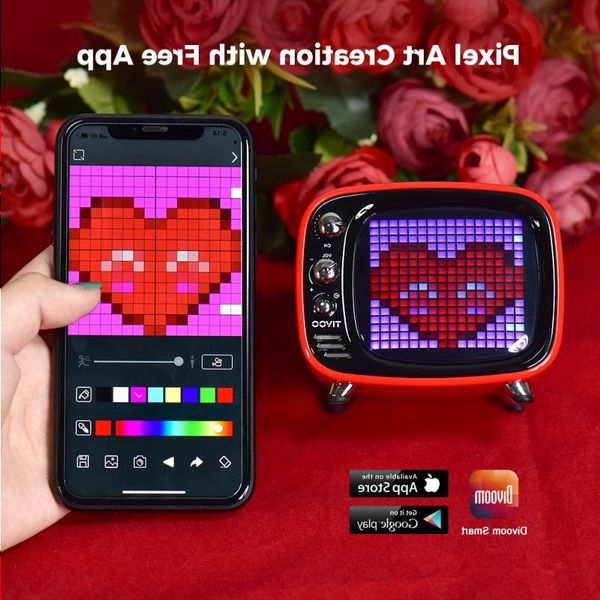 Freeshipping portátil alto-falante Bluetooth relógio inteligente alarme Pixel Art DIY por aplicativo LED Light Sign na decoração presente exclusivo Icbjc