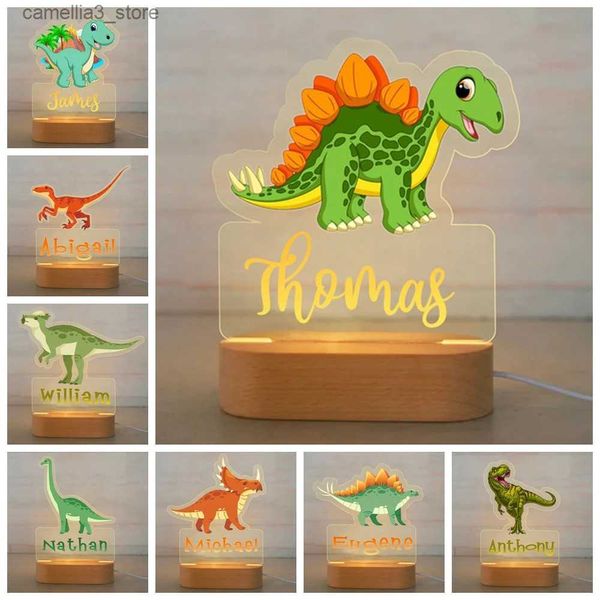 Luzes noturnas nome personalizado dinossauro caminhão rgb led usb luz noturna personalizada dos desenhos animados 3d lâmpada acrílica para bebê crianças presente crianças decoração de casa q231114