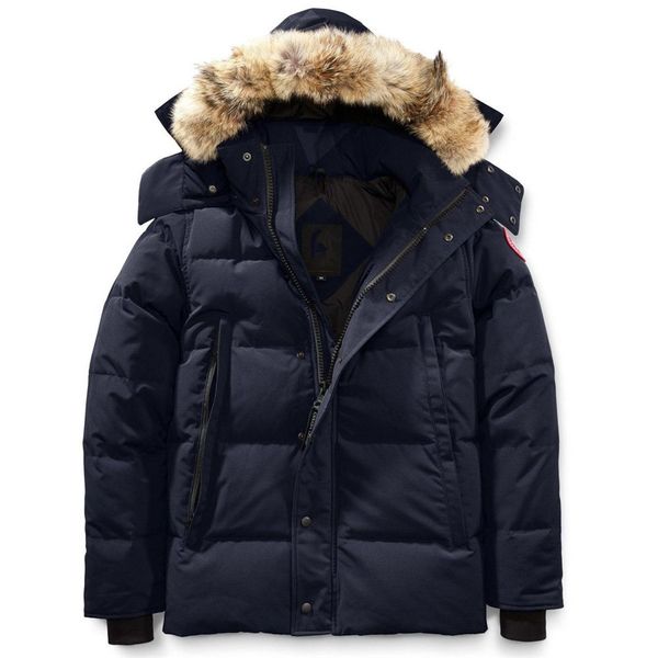 Erkekler Aşağı Parkas Kanadalı Erkekler Ceketler Kuyumcu Tasarımcı Sıcak Kış Wyndham Coats Wolf Fur Moda Kanada Dış Giyim Ceket Down Ceket Hoodie Parkas Kalın Savaş N0HL