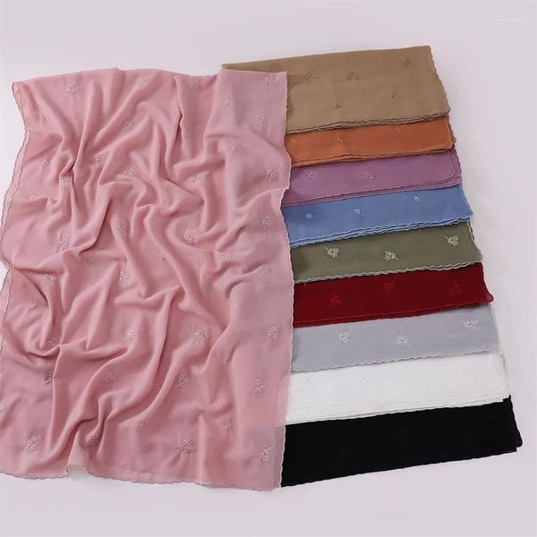 Schals Plain Sticken Blumen Blase Chiffon Hijab Schleier Ramadan Schals Schal Frauen Sonnenschutz Kopftuch Outdoor Winddicht Stirnband 2023