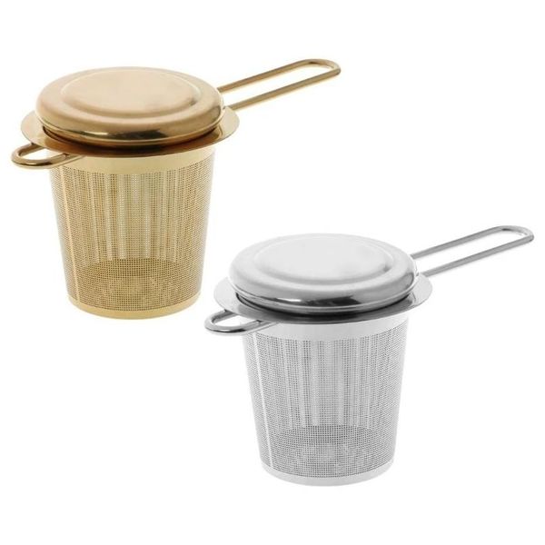 Ferramentas de chá de café reutilizável malha ferramenta de chá infusor de aço inoxidável filtro de folha solta bule filtro de especiarias com tampa copos acesso de cozinha dhvnl
