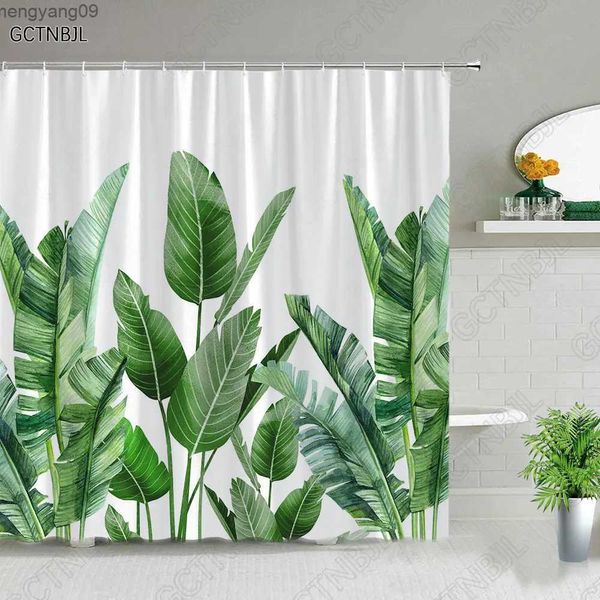 Cortinas de chuveiro folhas tropicais conjunto cortina de chuveiro verde planta folhas folha abóbora vermelho caminhão halloween decoração natal cortinas do banheiro r231114