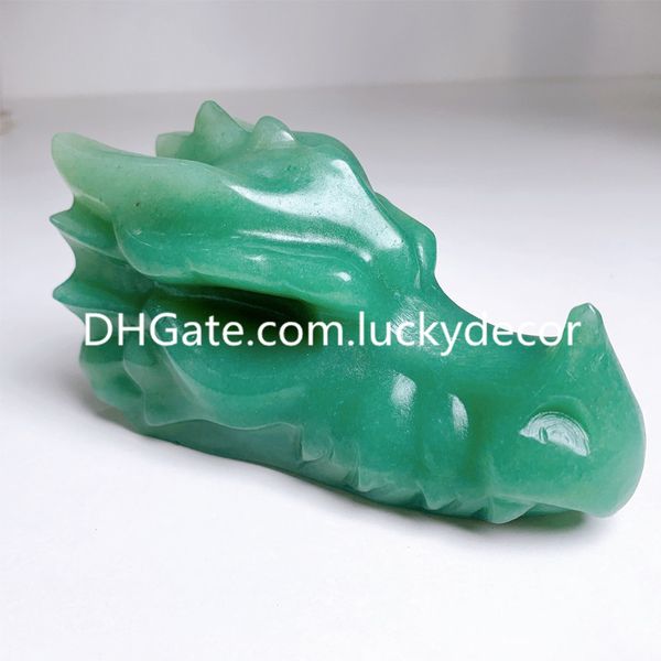 Grande cristallo di quarzo naturale Testa di drago Statua Decor Avventurina verde Calcite gialla Diaspro mille occhi Pietra di conchiglia Teschio animale Scultura Reiki Collezionismo