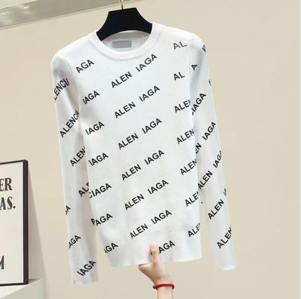 Designers femininos suéteres roupas malha colo pescoço grossa suéter branco letra de manga comprida Pullover de tamanho de tamanho grande