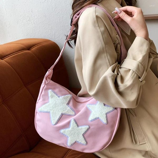 Akşam çantaları Japon tuval kadın messenger çantası y2k yıldız işlemeli crossbody büyük kapasiteli pentagram moda omuz satchel