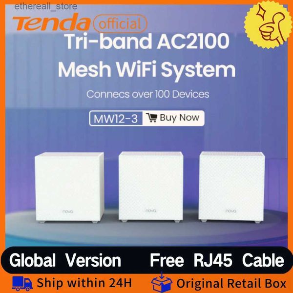Roteadores Tenda WIFI Mesh Router AC2100 2.4Ghz 5GHz Tri-band Repetidor sem fio MW12 2100mbps Rede extensor de longo alcance Mesh WIFI Routers Q231114
