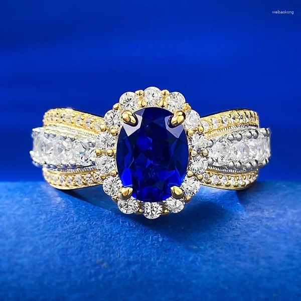 Küme halkaları 925 gümüş Fransız dantel kenarı simüle edilmiş safir 6 8 oval yüzük moda romantik stil