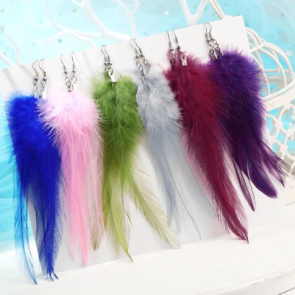 Dangle Brincos Vintage 2023 Pena Gota Multicolor Pom para Mulheres Long Tassel Fringe Jóias Atacado