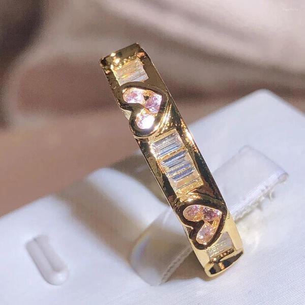 Anelli a grappolo Versione coreana di anello con zircone croce bicolore Corona di cuori di pesca Personalità femminile Gioielli in argento 925 selvatici da donna