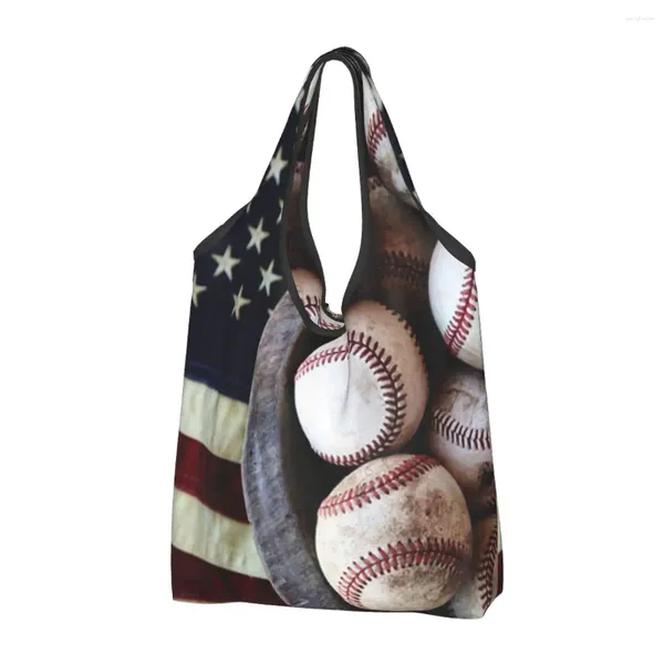 Einkaufstaschen Merican Baseball Damen Lässige Umhängetasche Große Kapazität Tote Tragbare Aufbewahrung Faltbare Handtaschen