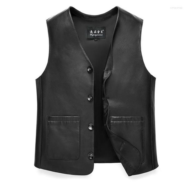 Gilet da uomo Gilet da uomo in vera pelle Gilet in pelle di montone Businss Gilet casual Primavera Autunno Giacca monopetto senza maniche