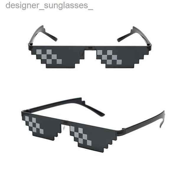 Sonnenbrille Schwarz Mosaik Sonnenbrille Lustiges Spielzeug Mosaik Streifen Sonnenbrille Trick Spielzeug Retro Thug Life Brille Deal With It Brille Pixel Frauen MännerL231114