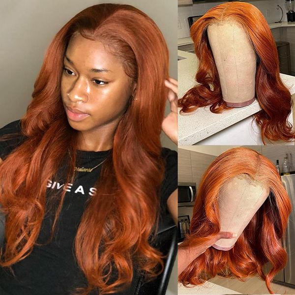 Lace Perücken Gebrannte Orange Front Menschliches Haar Wellig Ingwer Perücke Peruanischer 4x4-Verschluss Für Frauen T-Teil Glueless