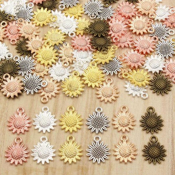 Encantos 20 PCS Girassol Flor Metal Charme Jóias Pingentes Para Fazer Colar Pulseira Suprimentos 14mm 18mm