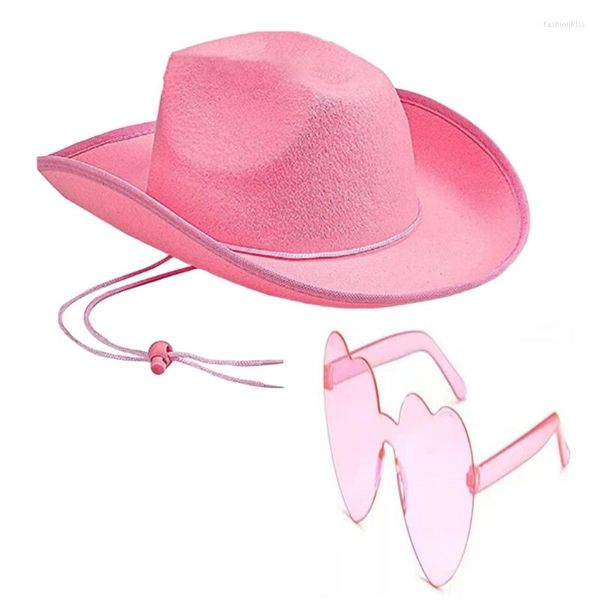 Berretti Set di cappelli da cowgirl occidentali per cowboy per adulti e occhiali da sole a forma di cuore adatti alla maggior parte delle feste a tema per adolescenti e donne