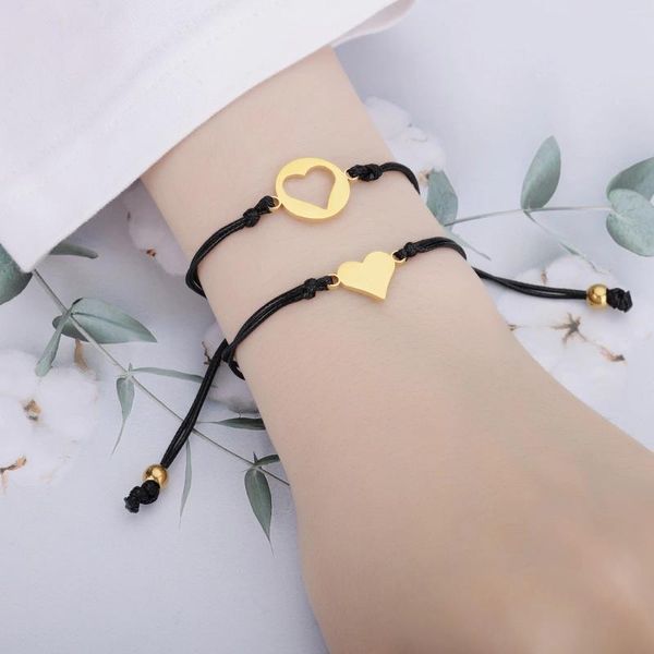 Link pulseiras de aço inoxidável amor coração pulseira para mulheres ajustável sliver cor corrente casal jóias artesanais presente mãe