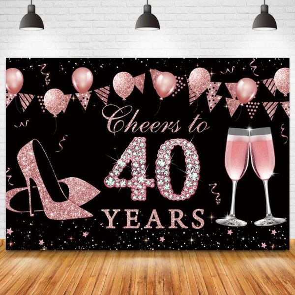 Decorazione per feste Argento Diamante 40° Compleanno Sfondo Pografia Donne Calice Rosa Palloncino Sfondo Lucido Pocall