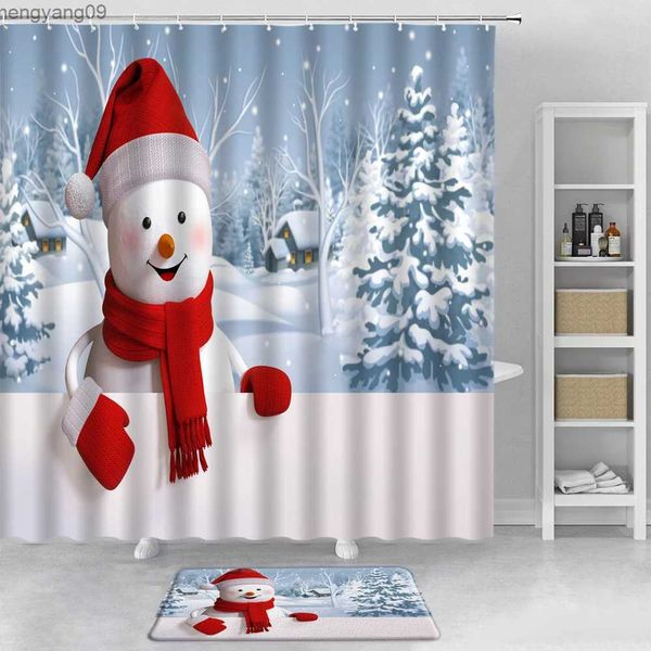 Tende da doccia Set Carino Babbo Natale Bianco Fiocco di neve Tenda da doccia Bambini Capodanno Blu Natale Tende da bagno e Tappetino da bagno Tappeto R231114