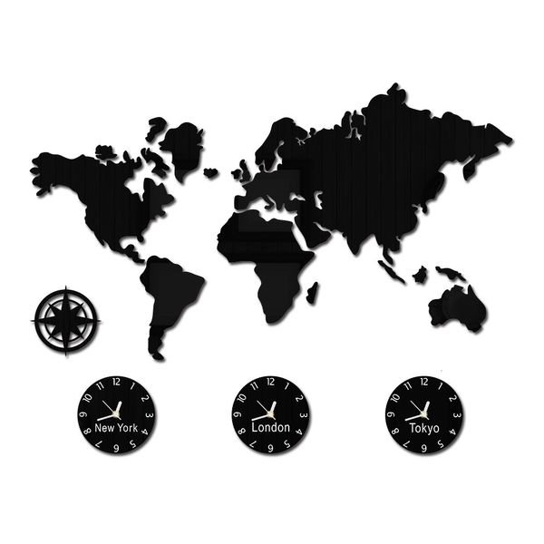 Уостенные часы карта мира крупный Йорк Токио персонализированный часовой пояс без тикового офиса географический искусство 230413