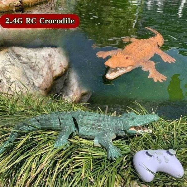 Animais Elétricos / RC Anfíbio Controle Remoto Crocodilo Carregando Simulação Elétrica Animal Verão Jogo de Água Infantil Brinquedos para Meninos Presente Q231114