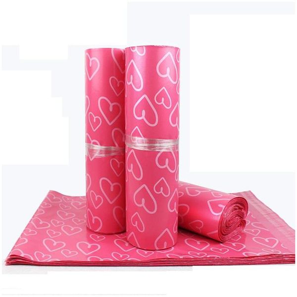 Sacos de correio 28x42cm Pink Heart Pattern Plástico Post Poly Mailer Auto -Sealing Packaging Envelope Courier Express Bag Lz0736 Delive Delive DHWF7