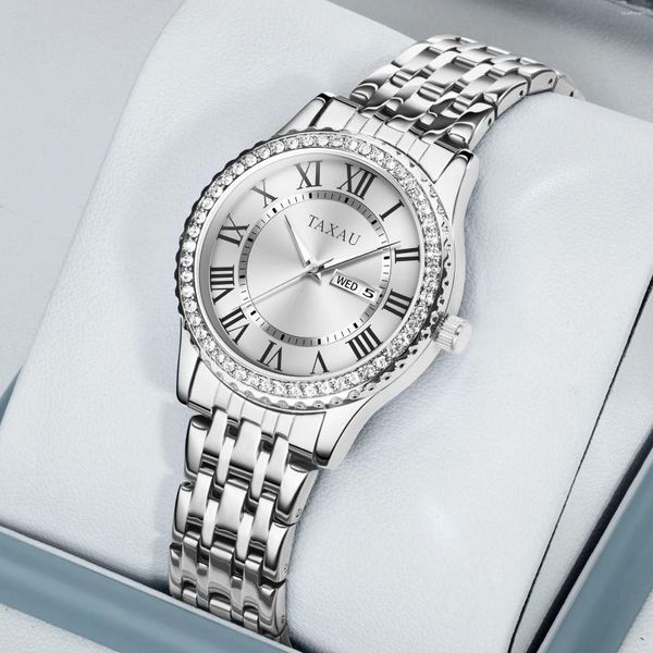 Orologi da polso JSDUN orologio di marca originale per donna orologi da polso al quarzo da donna con diamanti di lusso orologio da polso impermeabile con data e settimana in acciaio inossidabile