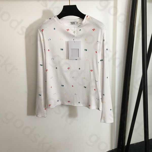 Camicia da donna con stampa a lettera Camicia girocollo sottile e traspirante Camicetta ampia a maniche lunghe stilista