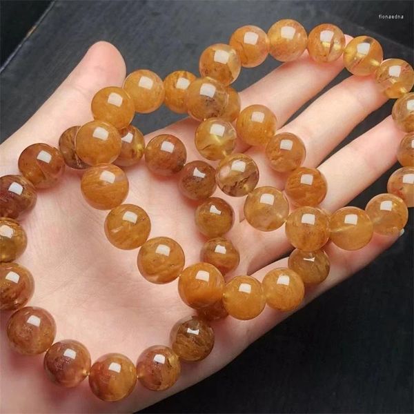 Link pulseiras natural amarelo cabelo quartzo pulseira natal moda cristal jóias pulseira para mulheres cura presente do feriado 1 pçs 12mm