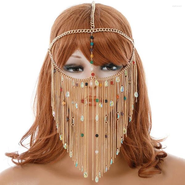 Fermagli per capelli Boho Nappa Ciondolo con strass Maschera per mascherata Gioielli per il viso per le donne Catena per occhi con copertura cosplay sexy in cristallo vintage