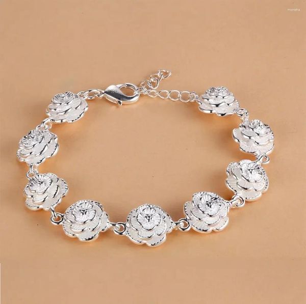 Braccialetti a maglie Catena di fiori color argento all'ingrosso per donne Uomini Lady Cute Noble Nice Bracciale Moda Fascino Gioielli Regalo di nozze