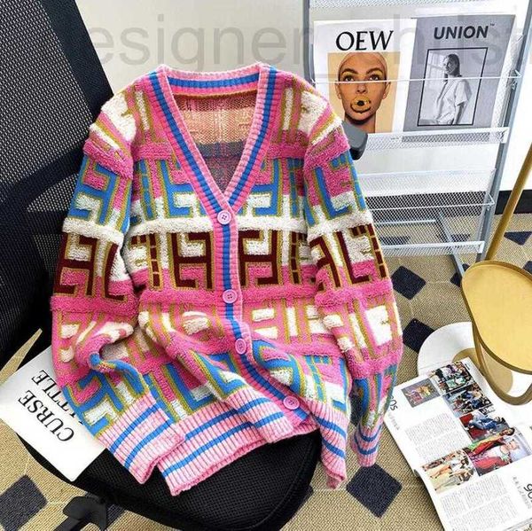 Kadın Sweaters Designer Lüks 2024 Yeni Varış Kadınlar İçin Güzel Sweaters Ceket Erken Bahar Gökkuşağı Mektubu Zarif Niş Örgü Hırka Örgü