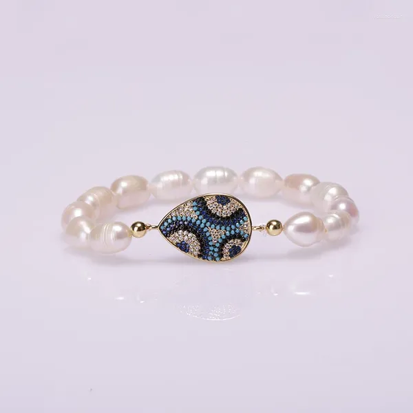 Strang 5 Teile/los Weiße Winzige Natürliche Süßwasser Perle Kupfer CZ Farbe Zirkon Blau Stecker Perlen Armband Für Frau Charme schmuck