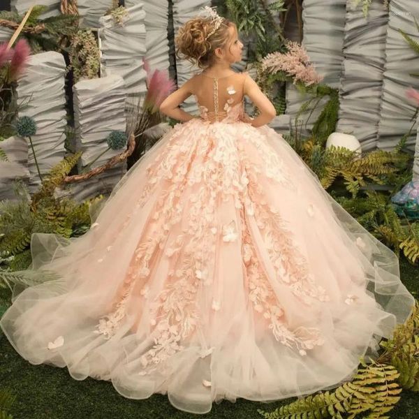 Платья для девочек 3D цветочная вышивка Цветочное платье для свадьбы Многоярусное платье длиной до пола из пушистого тюля для дня рождения, платья для первого причастия