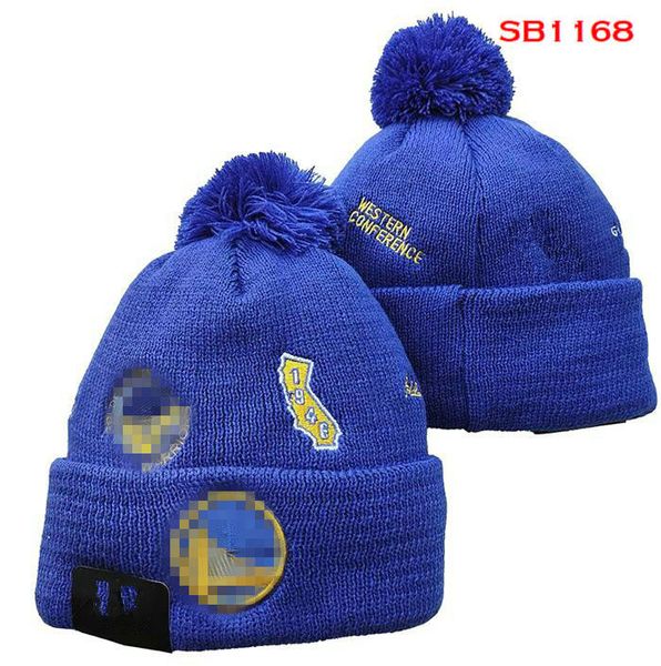 Warriors Beanie Golden States Berretti Tutte le 32 squadre Lavorato a maglia con risvolto Pom Berretti da baseball Cappelli a righe Sideline Lana calda USA College Sport Cappelli in maglia Berretto per