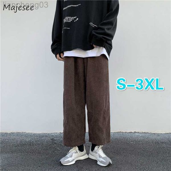 Herrenhosen Herren Freizeithosen Plus Größe 3XL Solide Gerade Cordhose Herren Lose Ins Chic Elastische Taille Trendy Korean Style Streetwear W0414