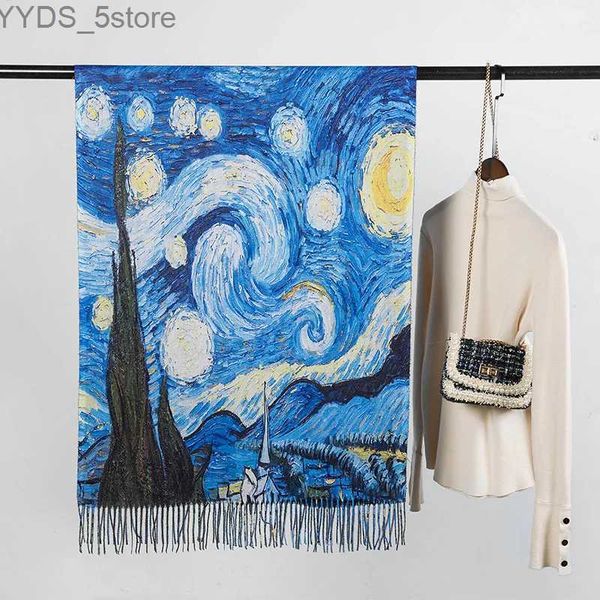 Sciarpe Nuovo Designer Brand Donna Sciarpa di Cashmere Moda 2023 Van Gogh Cielo Stellato Spessa Pashmina Stola Sciarpe Avvolgere Collo Snood 200 * 70Cm YQ231114