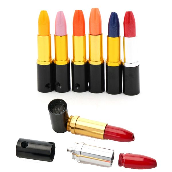 Mini Lady Lipstick Design Metallpfeifen Trockener Kräutertabak Abnehmbares tragbares Handrauchpuff-Zigarrenfilternetz