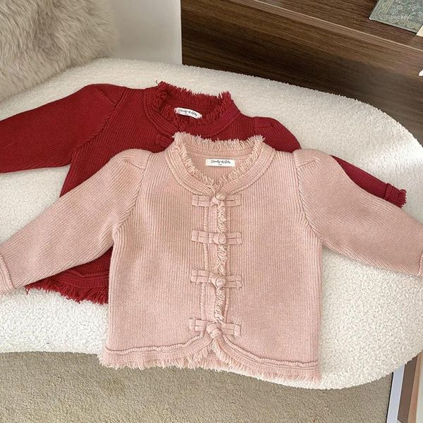 Giacche Natale Neonate Ragazze Cappotto Maglione Cardigan in maglia per bambini Nappe Maglieria Giacca in cotone anno stile cinese