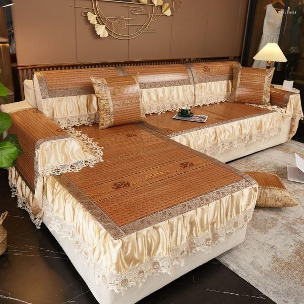 Coprisedie Tappetino in bambù Cuscino per divano Estate Antiscivolo Soggiorno Luce di lusso Copertura posteriore Asciugamano in tessuto
