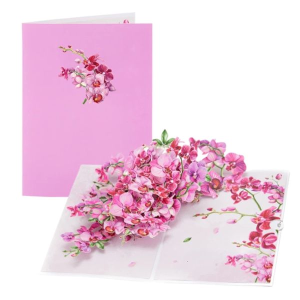 Cartões Cymbidium Orquídeas Pop-up Cartão com Envelope Flores Postal Floral Cartões de Aniversário Presentes de Dia dos Namorados Decoração de Casa Criativa 231113