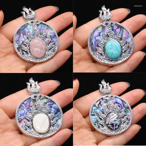 Kolye Kolyeleri Doğal Agates Mavi Turquoises Gül Kuvars Taş Abalone Kabuk Cazibesi DIY Mücevher Yapma Hediyeleri Boyutu 45x45mm