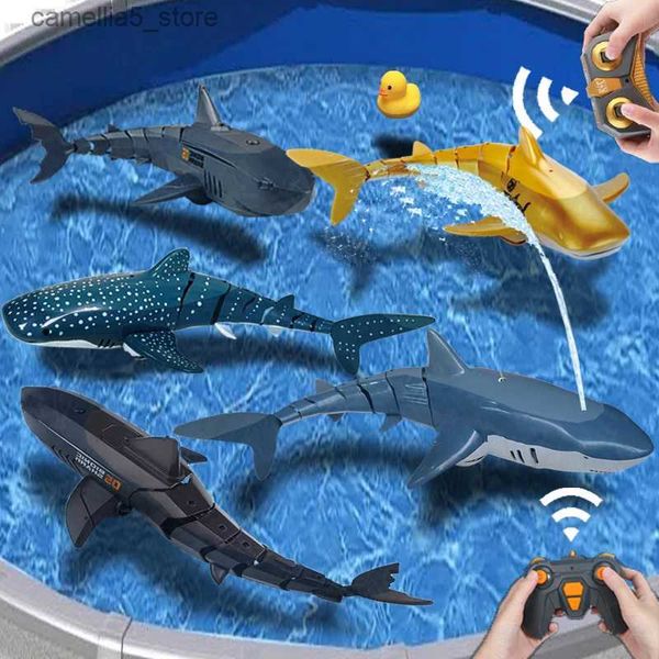 Animais elétricos / RC Rc Animal Robô Simulação Tubarão Brinquedo de brincadeira elétrica para crianças Menino Crianças Piscina Natação na água Barco submarino Peixe de controle remoto Q231114