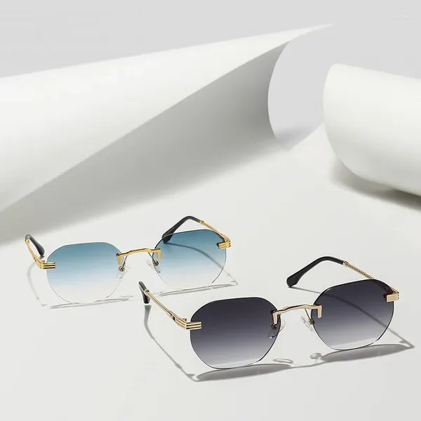 Солнцезащитные очки без оправы с круглым зеркалом для мужчин и женщин в металлической оправе, роскошные модные очки высокого качества, Прямая поставка, UV400