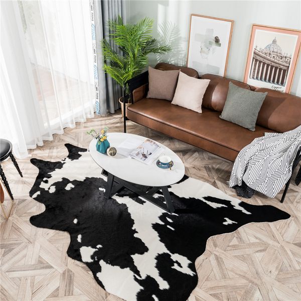 Carpet White Black Cow Faux Zebra Skin Cowhide Tamanho grande imitação marrom Couro de couro natural Cowskin Mat 230414