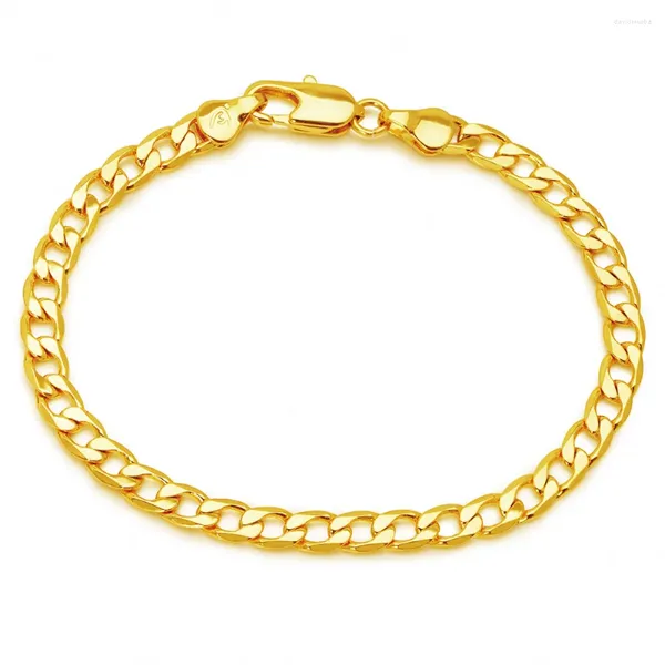 Link pulseiras mxgxfam (19 cm x 5 mm) 1:1 24 k ouro amarelo cor figaro para homens mulheres moda jóias