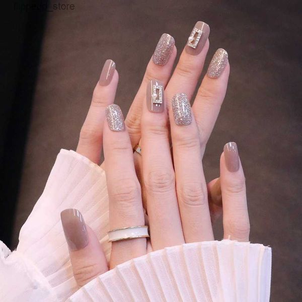 Unghie finte HEALLOR Stampa lunga sulle unghie Glitter Copertura completa Unghie artistiche per le donne Decorazione delle unghie Unghie artificiali con gelatina gel/colla MH88 Q231114