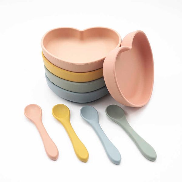 Copos pratos utensils kawaii amor coração forma utensília alimentação alimentos sólidos placa bpa bpa de jarro de jantar grátis colher de silicone