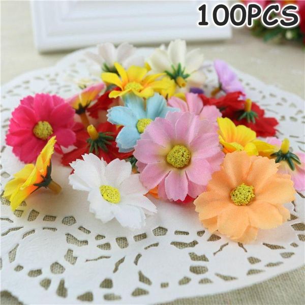 Fiori decorativi 100PCS Mini Accessori Forniture per feste Decorazioni per la casa Girasole di seta Teste di fiori artificiali Gerbera finta Margherita