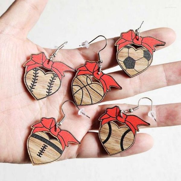 Dungle Küpeler Retro Kırmızı Kafa Bandı Kalp Spor Topu Kadınlar Modaya Desenli Futbol Beyzbol Basketbol