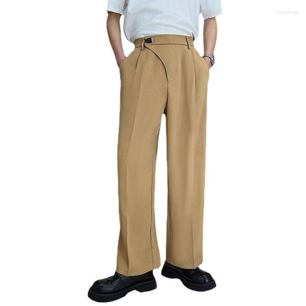 Pantaloni da uomo Bottone in metallo Elastico in vita Pantaloni casual Uomo Streetwear Moda Allentato Abito da lavoro per ufficio Pantaloni vintage coreani maschili